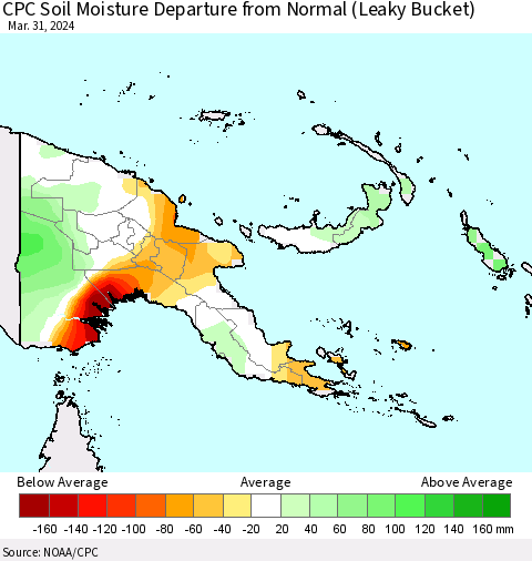 Papua New Guinea CPC Soil Moisture Departure from Normal (Leaky Bucket) Thematic Map For 3/26/2024 - 3/31/2024