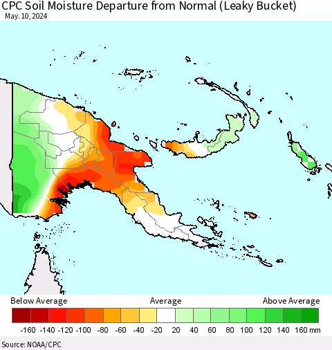 Papua New Guinea CPC Soil Moisture Departure from Normal (Leaky Bucket) Thematic Map For 5/6/2024 - 5/10/2024