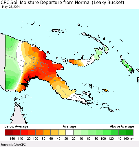Papua New Guinea CPC Soil Moisture Departure from Normal (Leaky Bucket) Thematic Map For 5/21/2024 - 5/25/2024