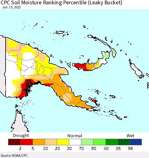 Papua New Guinea CPC Soil Moisture Ranking Percentile (Leaky Bucket) Thematic Map For 6/11/2022 - 6/15/2022
