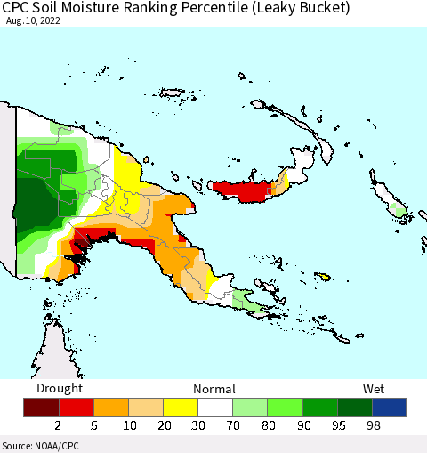 Papua New Guinea CPC Soil Moisture Ranking Percentile (Leaky Bucket) Thematic Map For 8/6/2022 - 8/10/2022