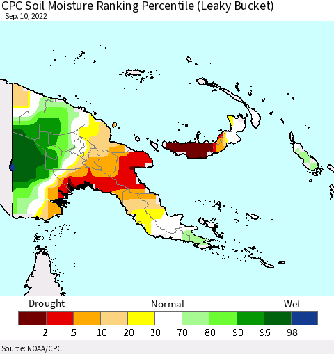 Papua New Guinea CPC Soil Moisture Ranking Percentile (Leaky Bucket) Thematic Map For 9/6/2022 - 9/10/2022