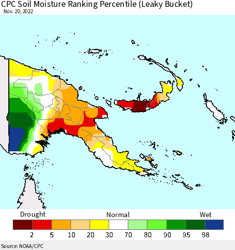 Papua New Guinea CPC Soil Moisture Ranking Percentile (Leaky Bucket) Thematic Map For 11/16/2022 - 11/20/2022