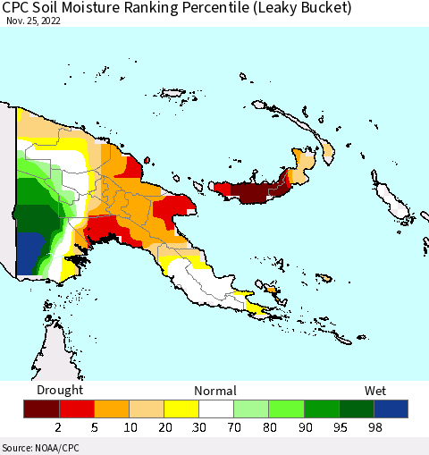 Papua New Guinea CPC Soil Moisture Ranking Percentile (Leaky Bucket) Thematic Map For 11/21/2022 - 11/25/2022