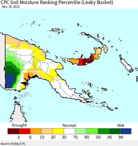 Papua New Guinea CPC Soil Moisture Ranking Percentile (Leaky Bucket) Thematic Map For 11/26/2022 - 11/30/2022