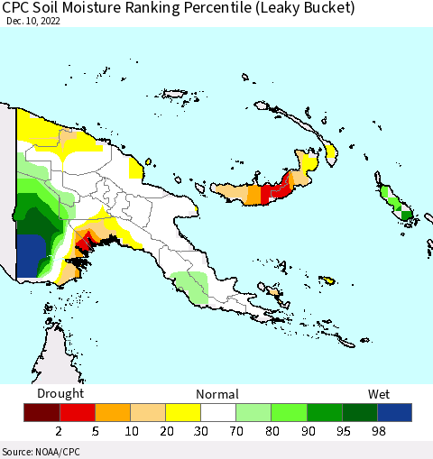 Papua New Guinea CPC Soil Moisture Ranking Percentile (Leaky Bucket) Thematic Map For 12/6/2022 - 12/10/2022