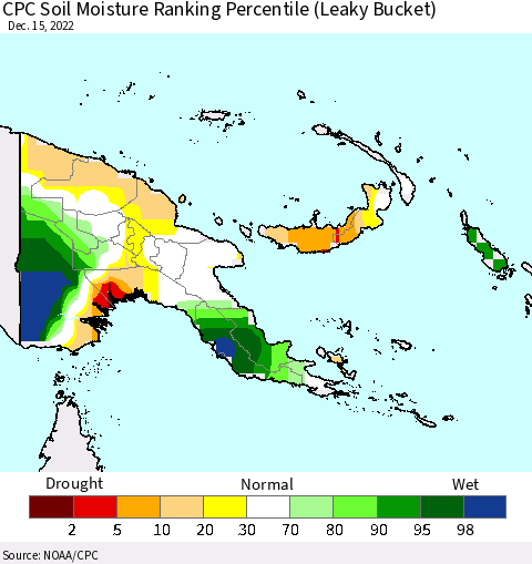 Papua New Guinea CPC Soil Moisture Ranking Percentile (Leaky Bucket) Thematic Map For 12/11/2022 - 12/15/2022