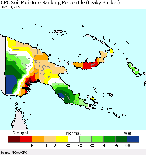 Papua New Guinea CPC Soil Moisture Ranking Percentile (Leaky Bucket) Thematic Map For 12/26/2022 - 12/31/2022