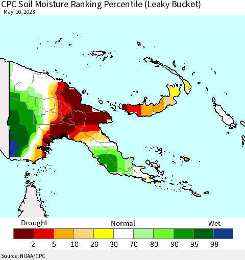 Papua New Guinea CPC Soil Moisture Ranking Percentile (Leaky Bucket) Thematic Map For 5/6/2023 - 5/10/2023