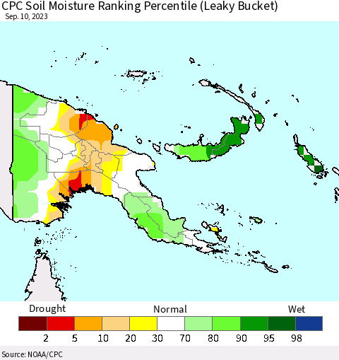 Papua New Guinea CPC Soil Moisture Ranking Percentile (Leaky Bucket) Thematic Map For 9/6/2023 - 9/10/2023