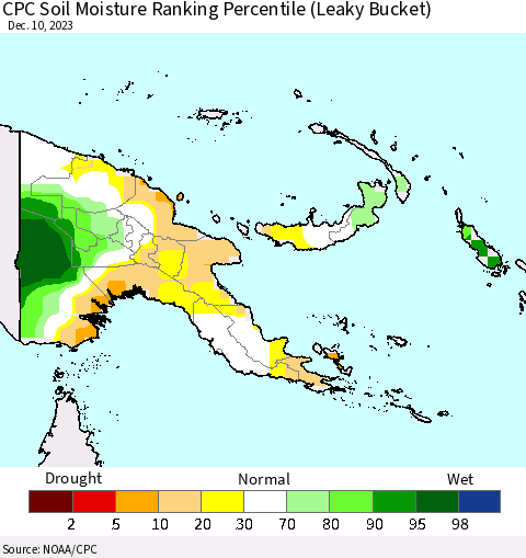 Papua New Guinea CPC Soil Moisture Ranking Percentile (Leaky Bucket) Thematic Map For 12/6/2023 - 12/10/2023