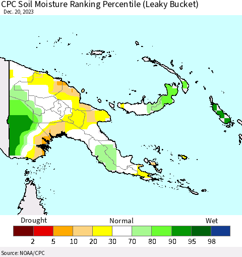Papua New Guinea CPC Soil Moisture Ranking Percentile (Leaky Bucket) Thematic Map For 12/16/2023 - 12/20/2023