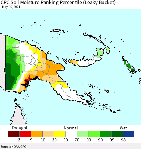 Papua New Guinea CPC Soil Moisture Ranking Percentile (Leaky Bucket) Thematic Map For 5/6/2024 - 5/10/2024