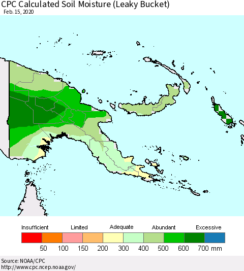 Papua New Guinea CPC Soil Moisture (Leaky Bucket) Thematic Map For 2/11/2020 - 2/15/2020