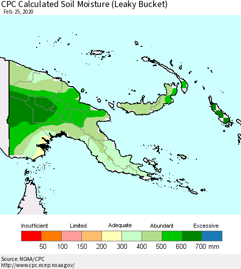 Papua New Guinea CPC Soil Moisture (Leaky Bucket) Thematic Map For 2/21/2020 - 2/25/2020