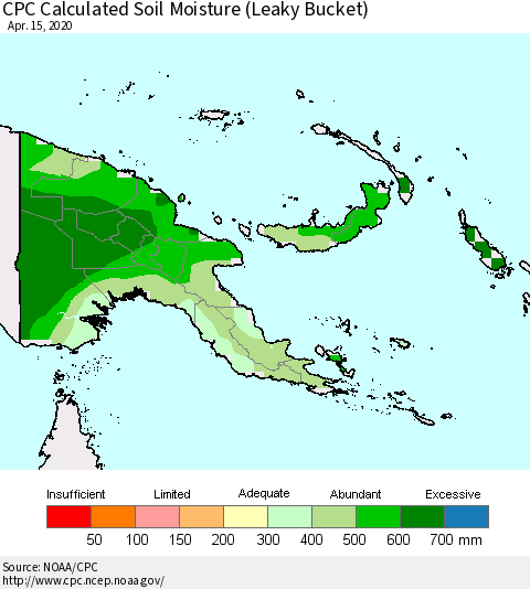 Papua New Guinea CPC Soil Moisture (Leaky Bucket) Thematic Map For 4/11/2020 - 4/15/2020