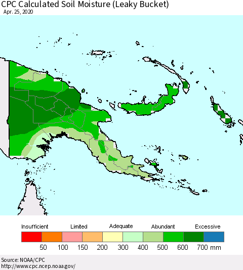Papua New Guinea CPC Soil Moisture (Leaky Bucket) Thematic Map For 4/21/2020 - 4/25/2020