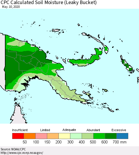 Papua New Guinea CPC Soil Moisture (Leaky Bucket) Thematic Map For 5/6/2020 - 5/10/2020