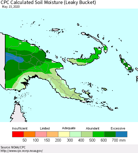 Papua New Guinea CPC Soil Moisture (Leaky Bucket) Thematic Map For 5/11/2020 - 5/15/2020