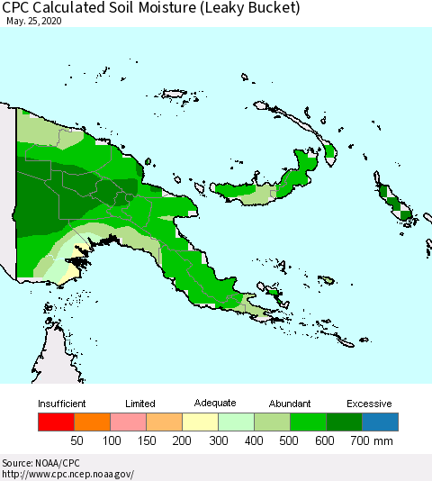 Papua New Guinea CPC Soil Moisture (Leaky Bucket) Thematic Map For 5/21/2020 - 5/25/2020