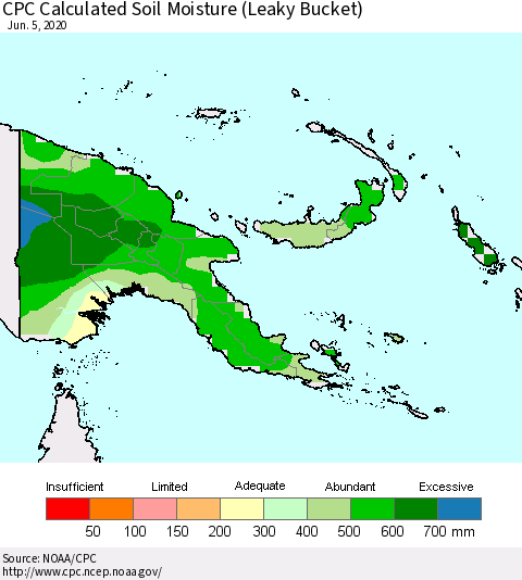 Papua New Guinea CPC Soil Moisture (Leaky Bucket) Thematic Map For 6/1/2020 - 6/5/2020