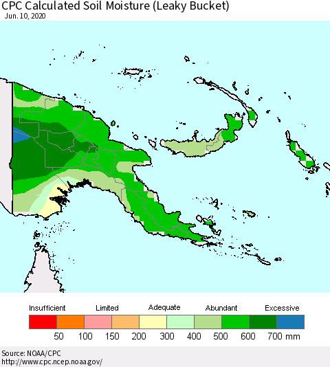 Papua New Guinea CPC Soil Moisture (Leaky Bucket) Thematic Map For 6/6/2020 - 6/10/2020