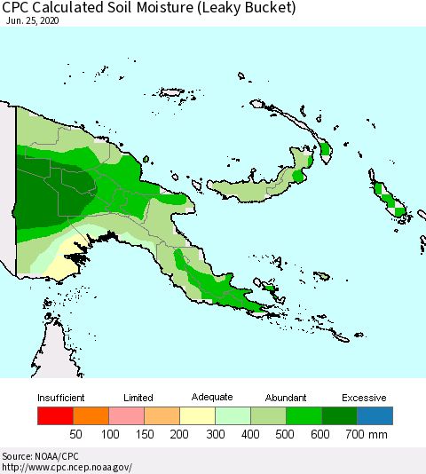 Papua New Guinea CPC Soil Moisture (Leaky Bucket) Thematic Map For 6/21/2020 - 6/25/2020