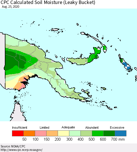 Papua New Guinea CPC Soil Moisture (Leaky Bucket) Thematic Map For 8/21/2020 - 8/25/2020