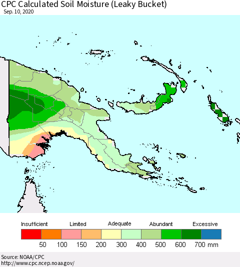 Papua New Guinea CPC Soil Moisture (Leaky Bucket) Thematic Map For 9/6/2020 - 9/10/2020