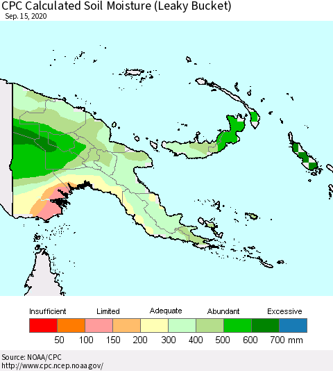 Papua New Guinea CPC Soil Moisture (Leaky Bucket) Thematic Map For 9/11/2020 - 9/15/2020