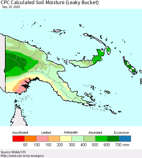 Papua New Guinea CPC Soil Moisture (Leaky Bucket) Thematic Map For 9/16/2020 - 9/20/2020