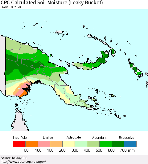 Papua New Guinea CPC Soil Moisture (Leaky Bucket) Thematic Map For 11/6/2020 - 11/10/2020