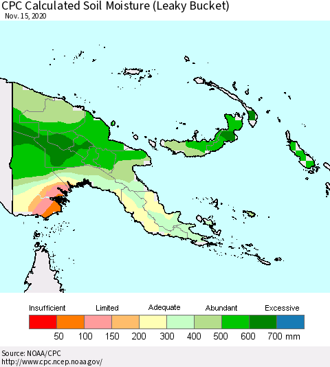 Papua New Guinea CPC Soil Moisture (Leaky Bucket) Thematic Map For 11/11/2020 - 11/15/2020