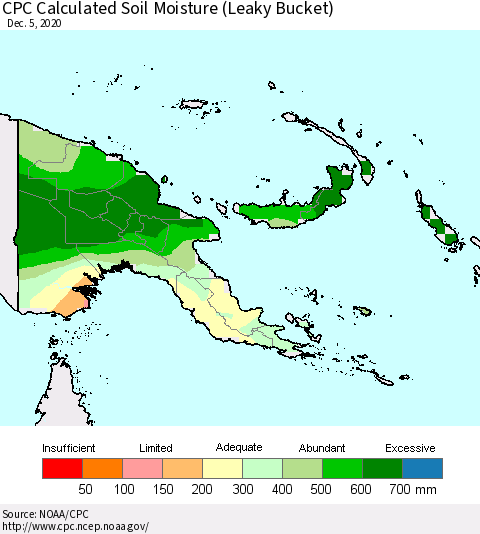 Papua New Guinea CPC Soil Moisture (Leaky Bucket) Thematic Map For 12/1/2020 - 12/5/2020
