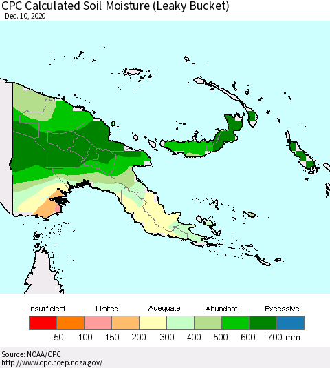 Papua New Guinea CPC Soil Moisture (Leaky Bucket) Thematic Map For 12/6/2020 - 12/10/2020