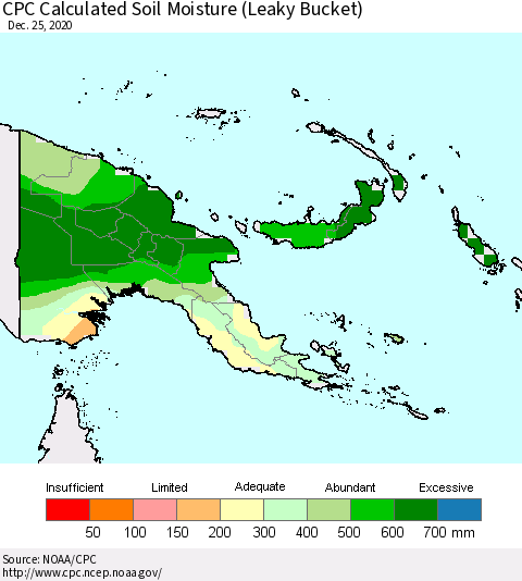 Papua New Guinea CPC Soil Moisture (Leaky Bucket) Thematic Map For 12/21/2020 - 12/25/2020