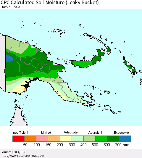 Papua New Guinea CPC Soil Moisture (Leaky Bucket) Thematic Map For 12/26/2020 - 12/31/2020