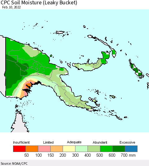 Papua New Guinea CPC Soil Moisture (Leaky Bucket) Thematic Map For 2/6/2022 - 2/10/2022