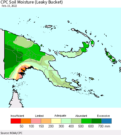 Papua New Guinea CPC Soil Moisture (Leaky Bucket) Thematic Map For 2/11/2022 - 2/15/2022