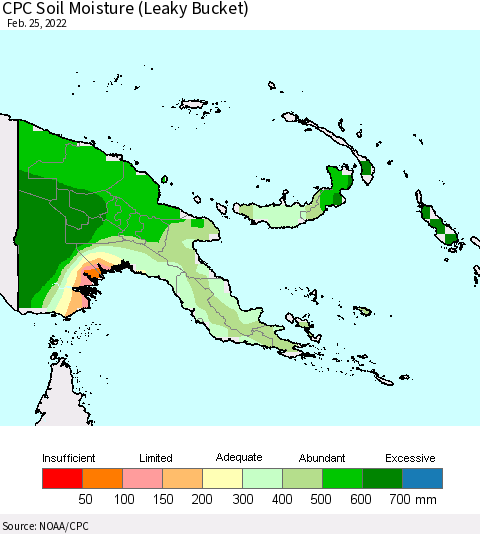 Papua New Guinea CPC Soil Moisture (Leaky Bucket) Thematic Map For 2/21/2022 - 2/25/2022