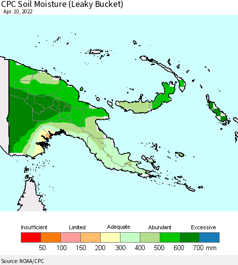 Papua New Guinea CPC Soil Moisture (Leaky Bucket) Thematic Map For 4/6/2022 - 4/10/2022