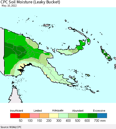 Papua New Guinea CPC Soil Moisture (Leaky Bucket) Thematic Map For 5/6/2022 - 5/10/2022