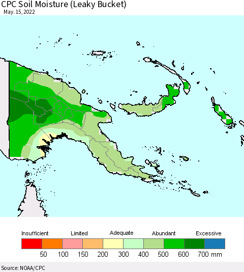 Papua New Guinea CPC Soil Moisture (Leaky Bucket) Thematic Map For 5/11/2022 - 5/15/2022