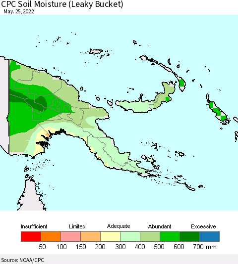 Papua New Guinea CPC Soil Moisture (Leaky Bucket) Thematic Map For 5/21/2022 - 5/25/2022
