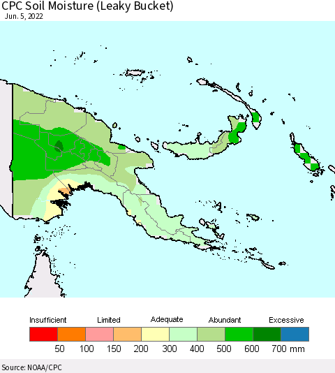 Papua New Guinea CPC Soil Moisture (Leaky Bucket) Thematic Map For 6/1/2022 - 6/5/2022