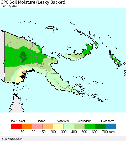 Papua New Guinea CPC Soil Moisture (Leaky Bucket) Thematic Map For 6/11/2022 - 6/15/2022