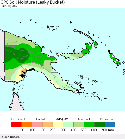 Papua New Guinea CPC Soil Moisture (Leaky Bucket) Thematic Map For 6/26/2022 - 6/30/2022