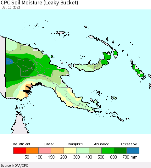 Papua New Guinea CPC Soil Moisture (Leaky Bucket) Thematic Map For 7/11/2022 - 7/15/2022