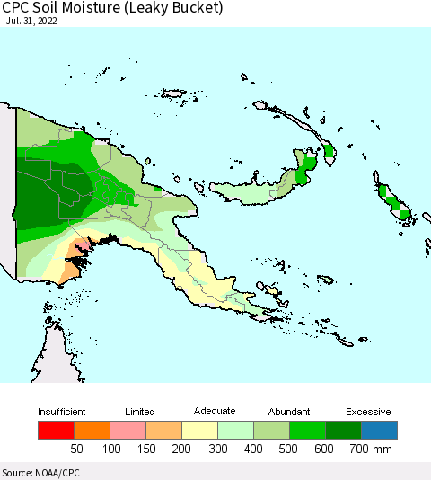 Papua New Guinea CPC Soil Moisture (Leaky Bucket) Thematic Map For 7/26/2022 - 7/31/2022
