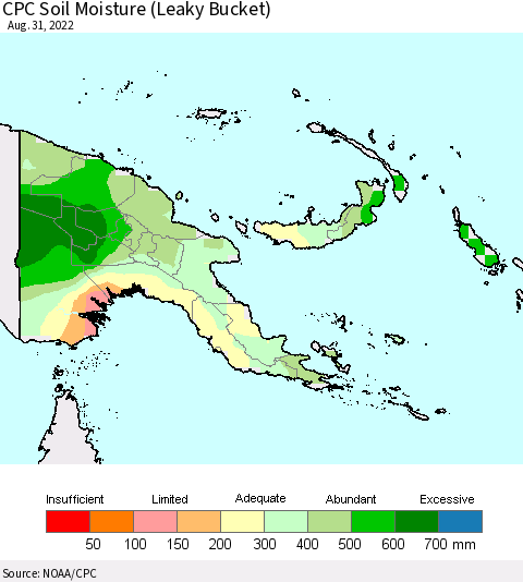 Papua New Guinea CPC Soil Moisture (Leaky Bucket) Thematic Map For 8/26/2022 - 8/31/2022